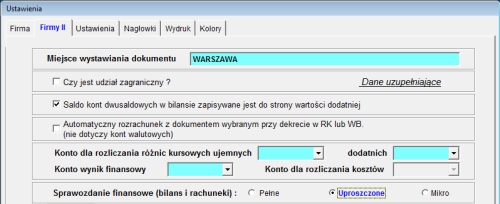 KH wybór wersji Bilansu